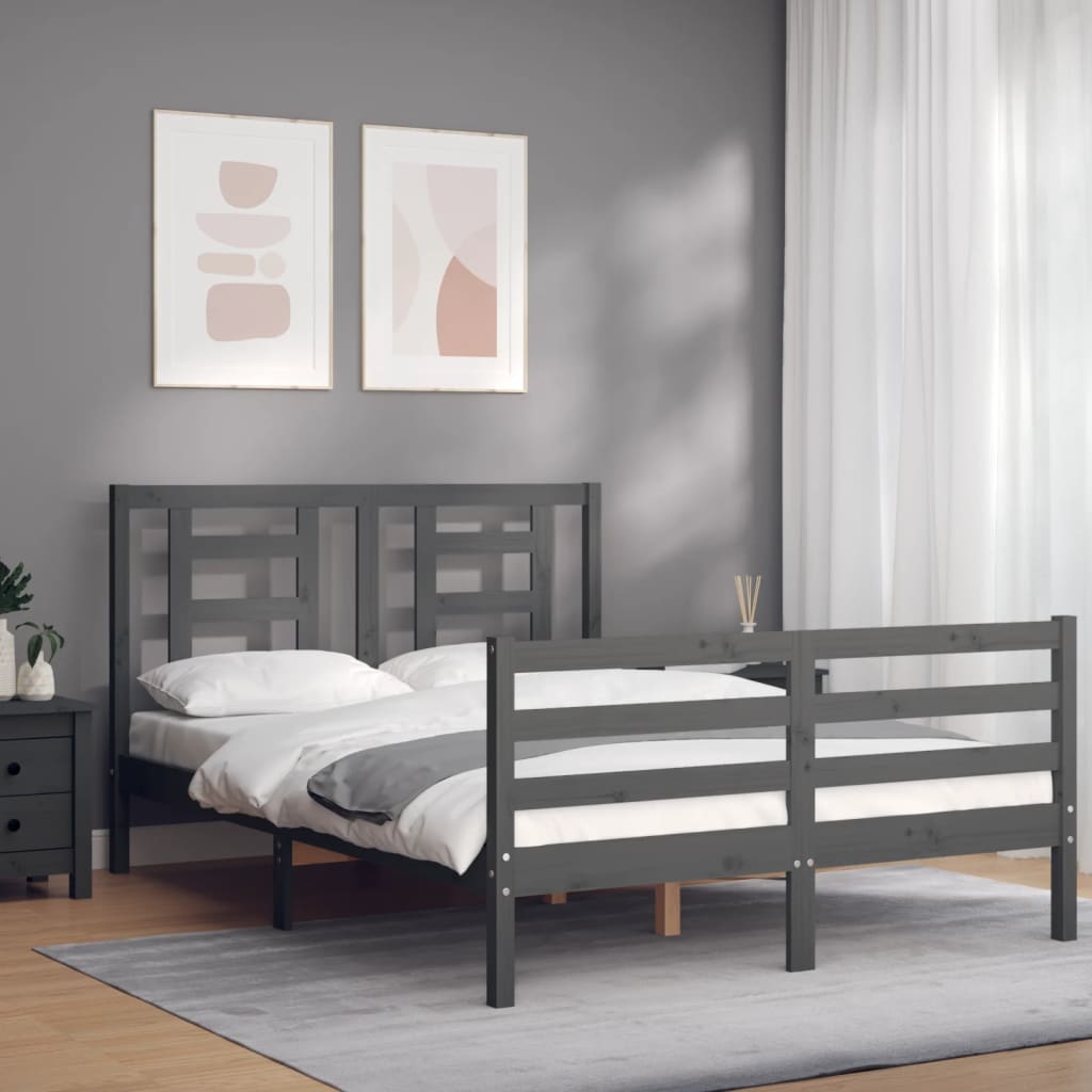 Estructura cama de matrimonio con cabecero madera maciza gris vidaXL