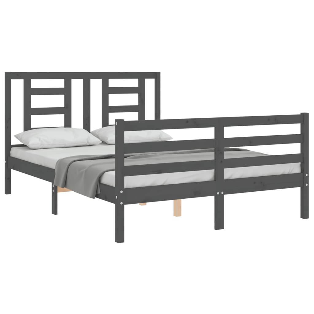 Estructura cama de matrimonio con cabecero madera maciza gris vidaXL