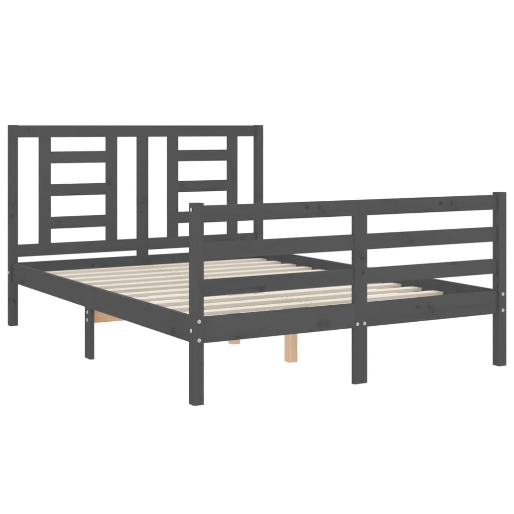 Estructura cama de matrimonio con cabecero madera maciza gris vidaXL