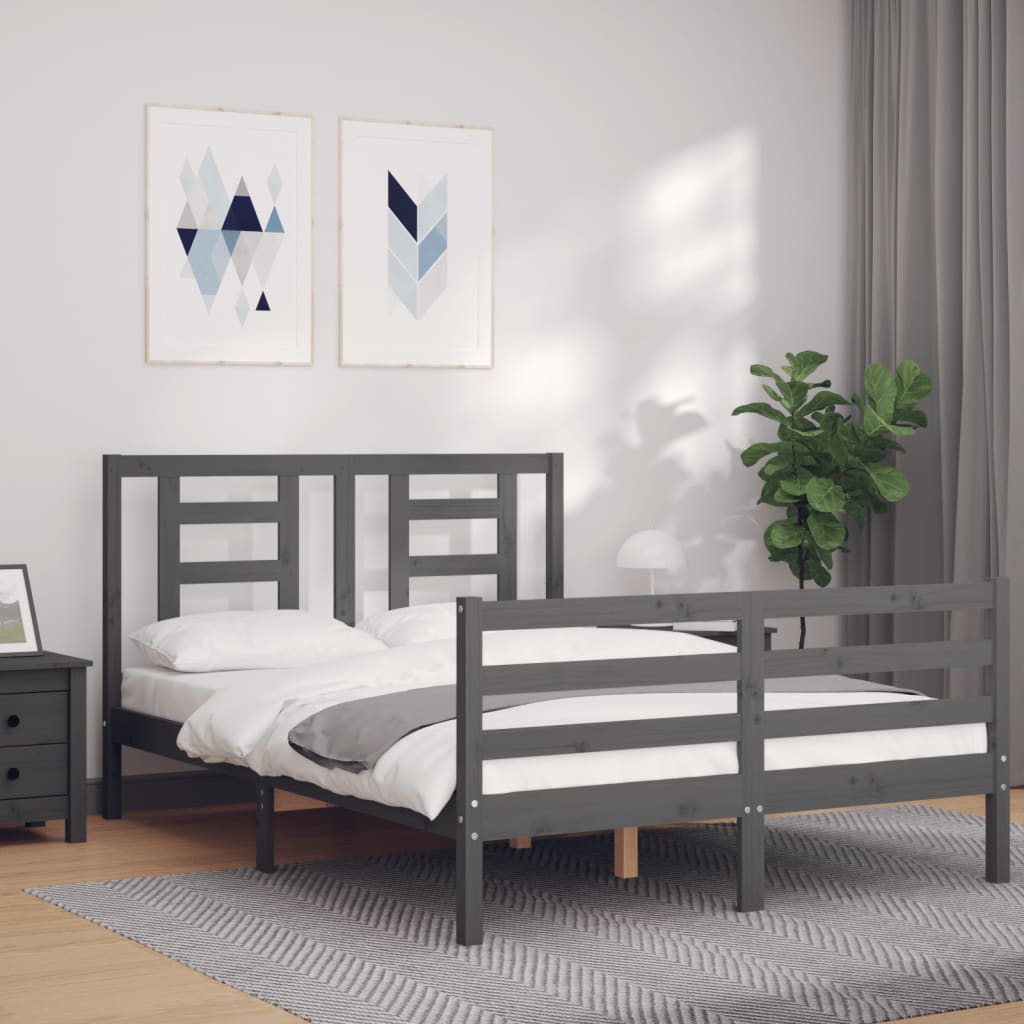 Estructura cama de matrimonio con cabecero madera maciza gris vidaXL