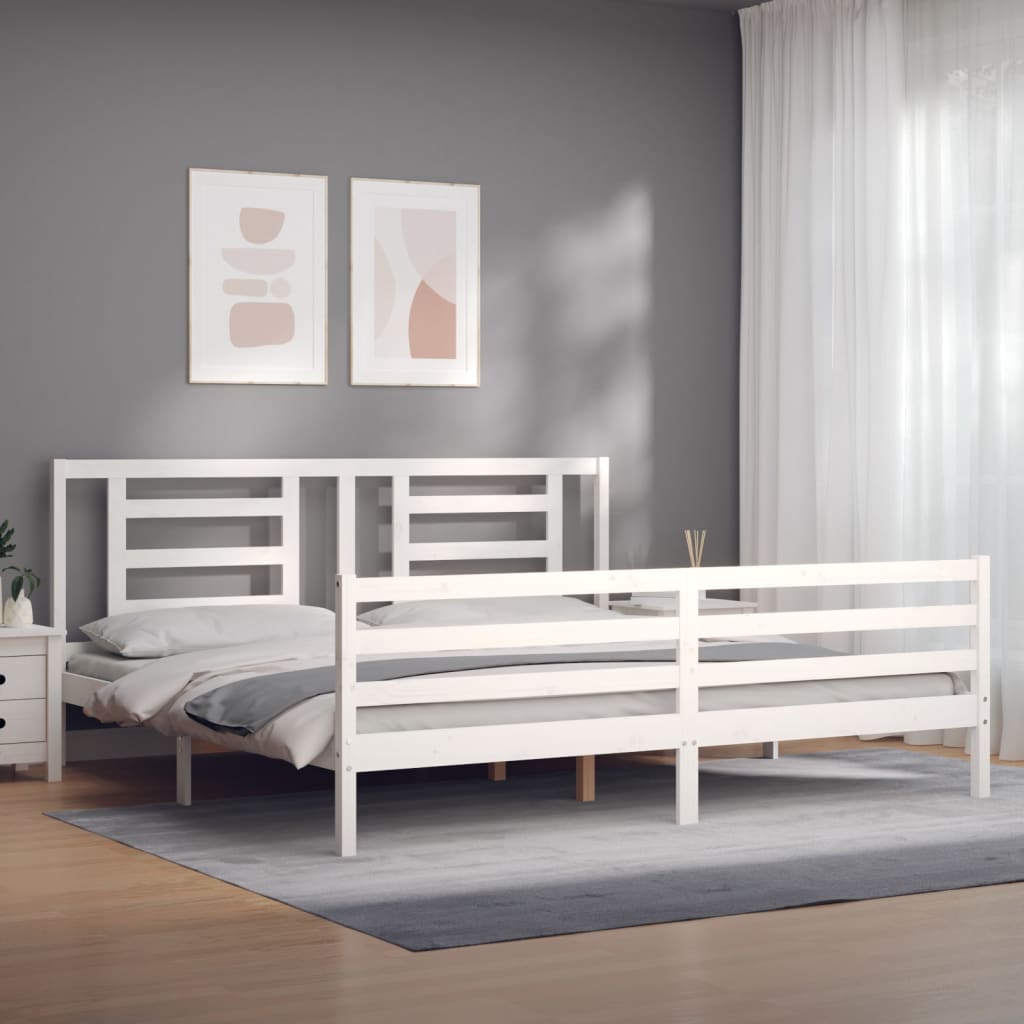 Estructura cama de matrimonio con cabecero madera maciza blanco vidaXL