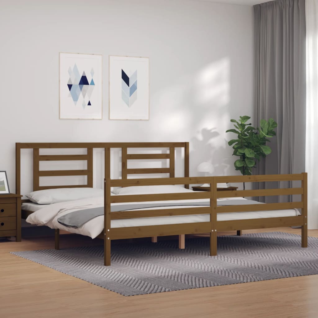 Vetonek Estructura cama y cabecero madera maciza marrón miel 200x200 cm