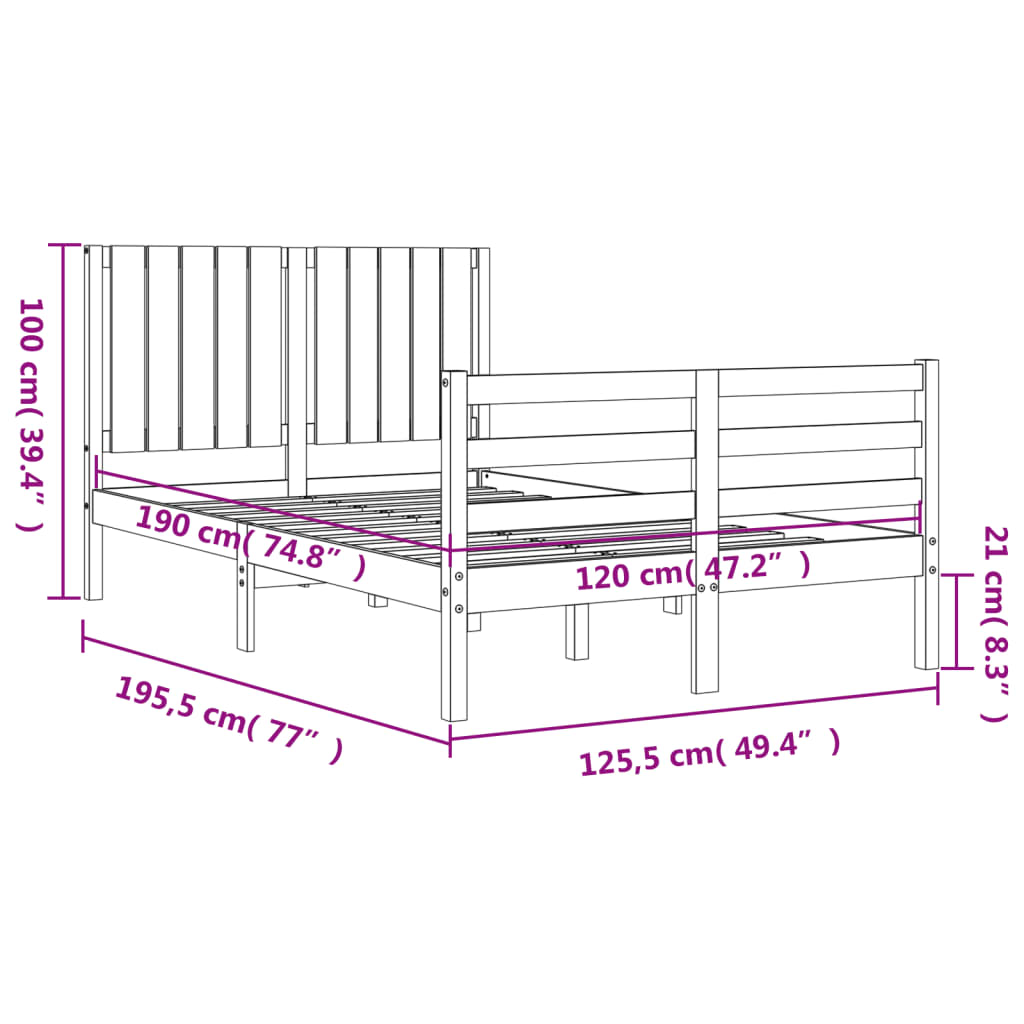 Estructura de cama de matrimonio con cabecero madera maciza vidaXL