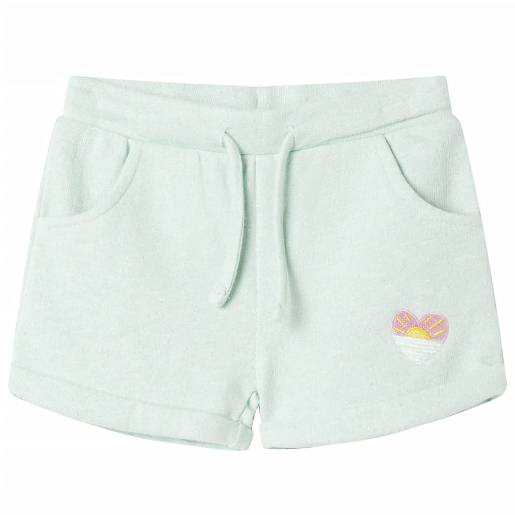 Pantalones cortos infantiles con cordón verde menta claro mixto 140