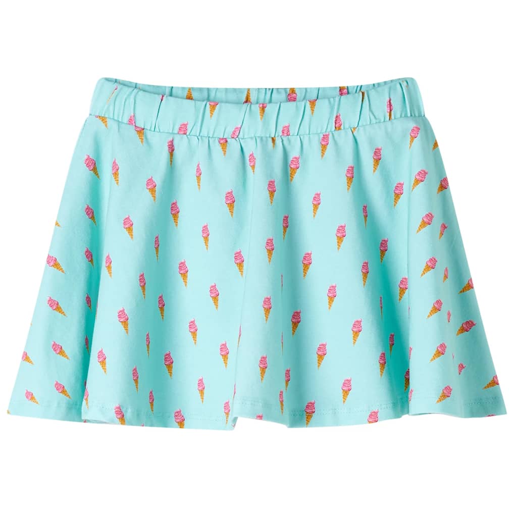 Falda infantil menta claro con estampado de helados, ideal para niños de 1.5 a 10 años, cómoda y duradera.