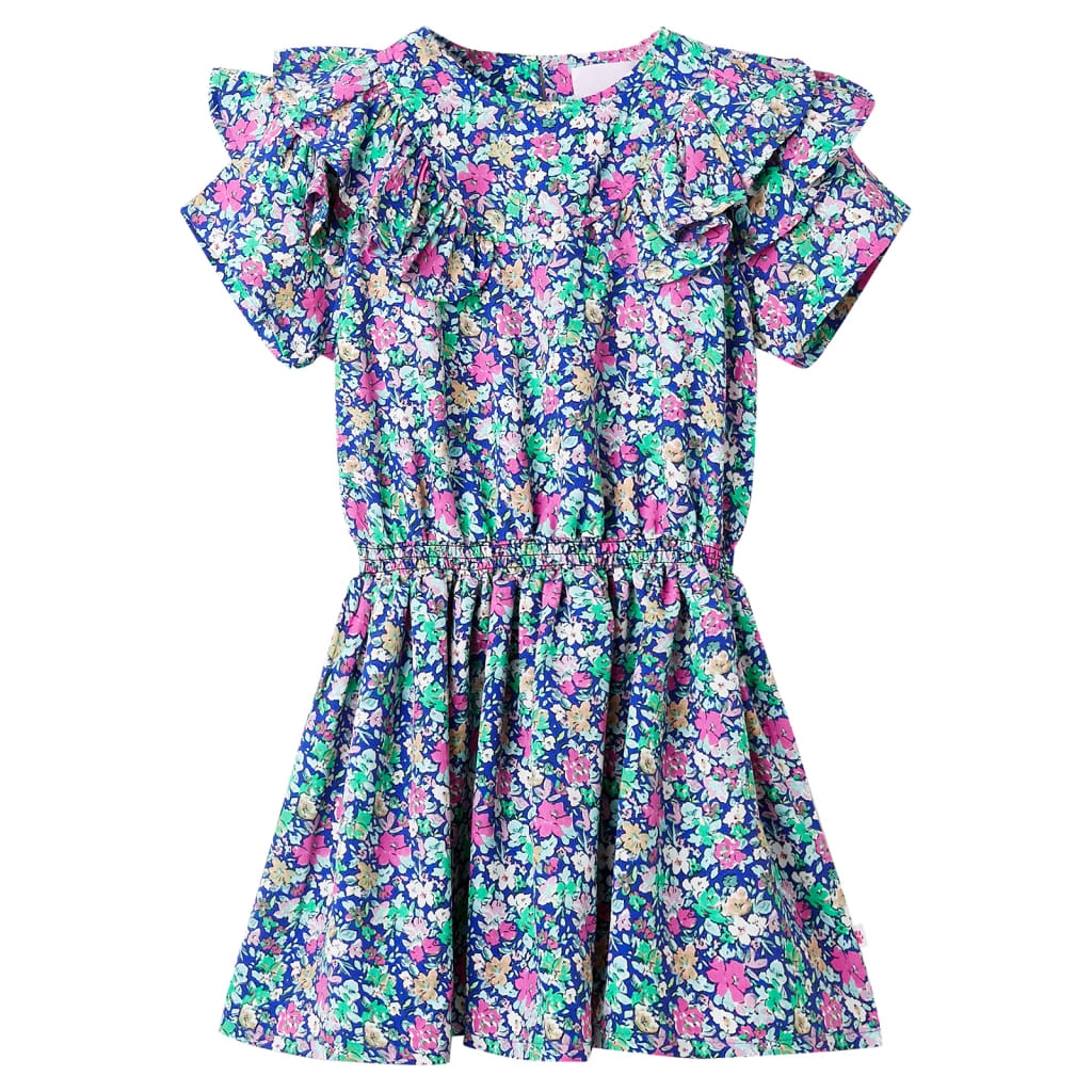 Vestido infantil de mangas con volantes azul cobalto 116