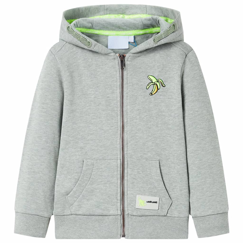 Sudadera infantil con capucha y cremallera caqui claro melange 128