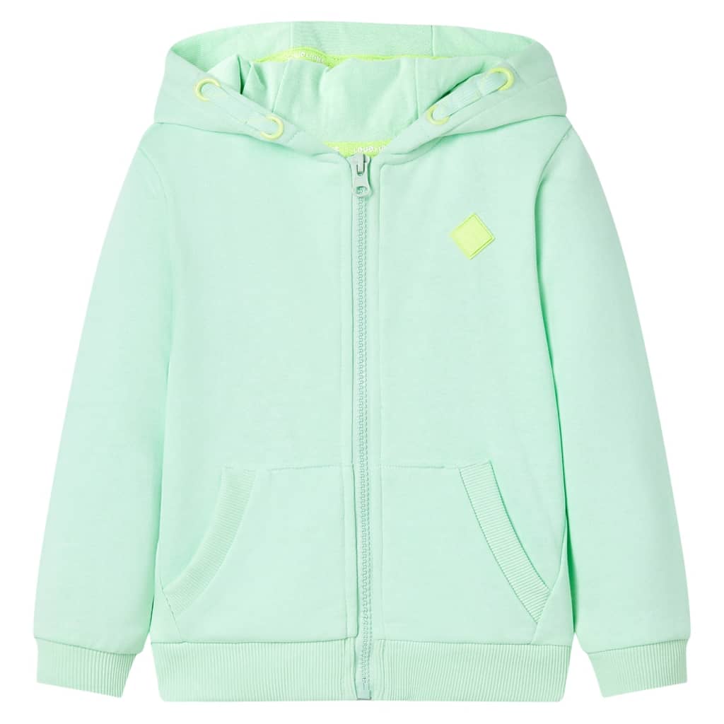 Sudadera infantil con capucha y cremallera verde brillante 92