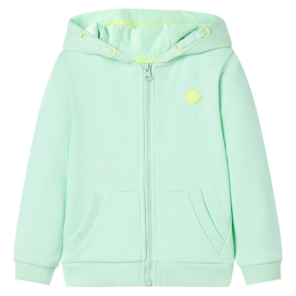 Sudadera infantil con capucha y cremallera verde brillante 140