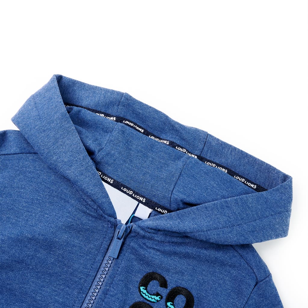 Hoodie per bambini con cappuccio blu scuro e cerniera mélange 92