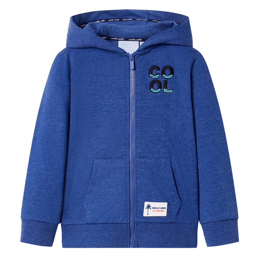 Sudadera infantil con capucha y cremallera azul oscuro mélange 140