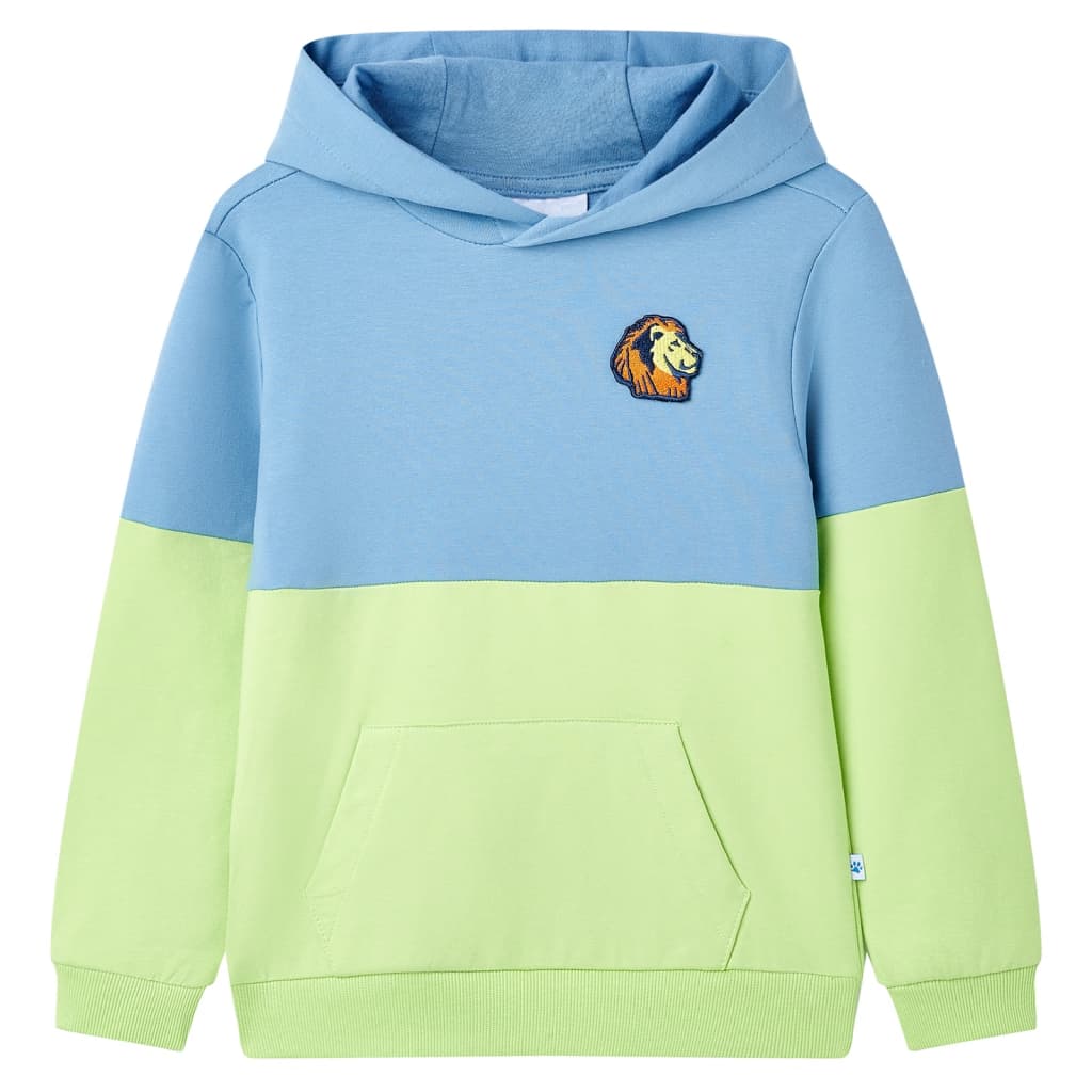 Sudadera infantil con capucha azul y amarillo suave 92