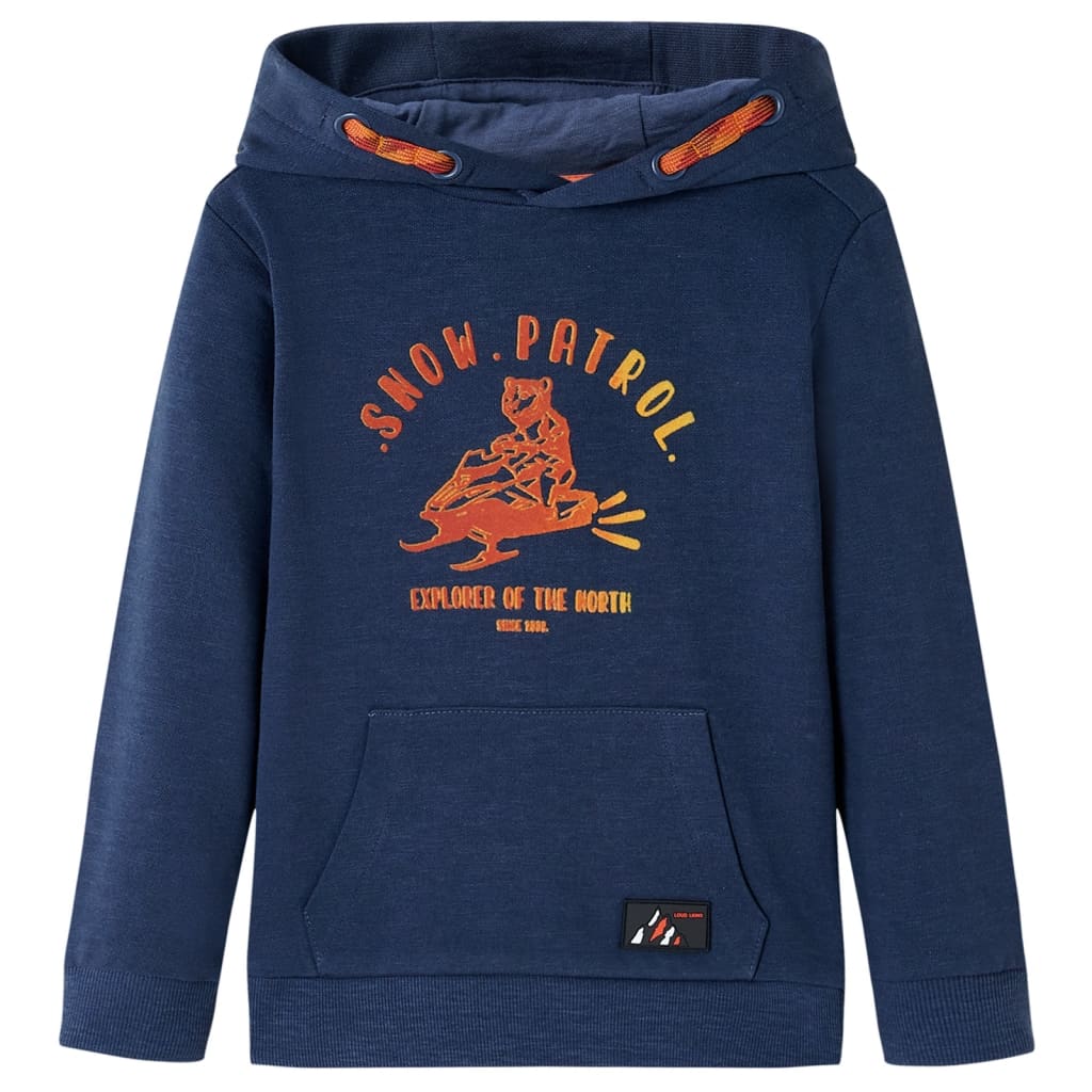 Sudadera infantil con capucha azul marino y naranja 92