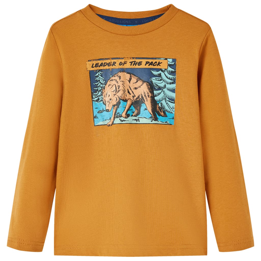 Camiseta infantil con manga larga ocre oscuro 92