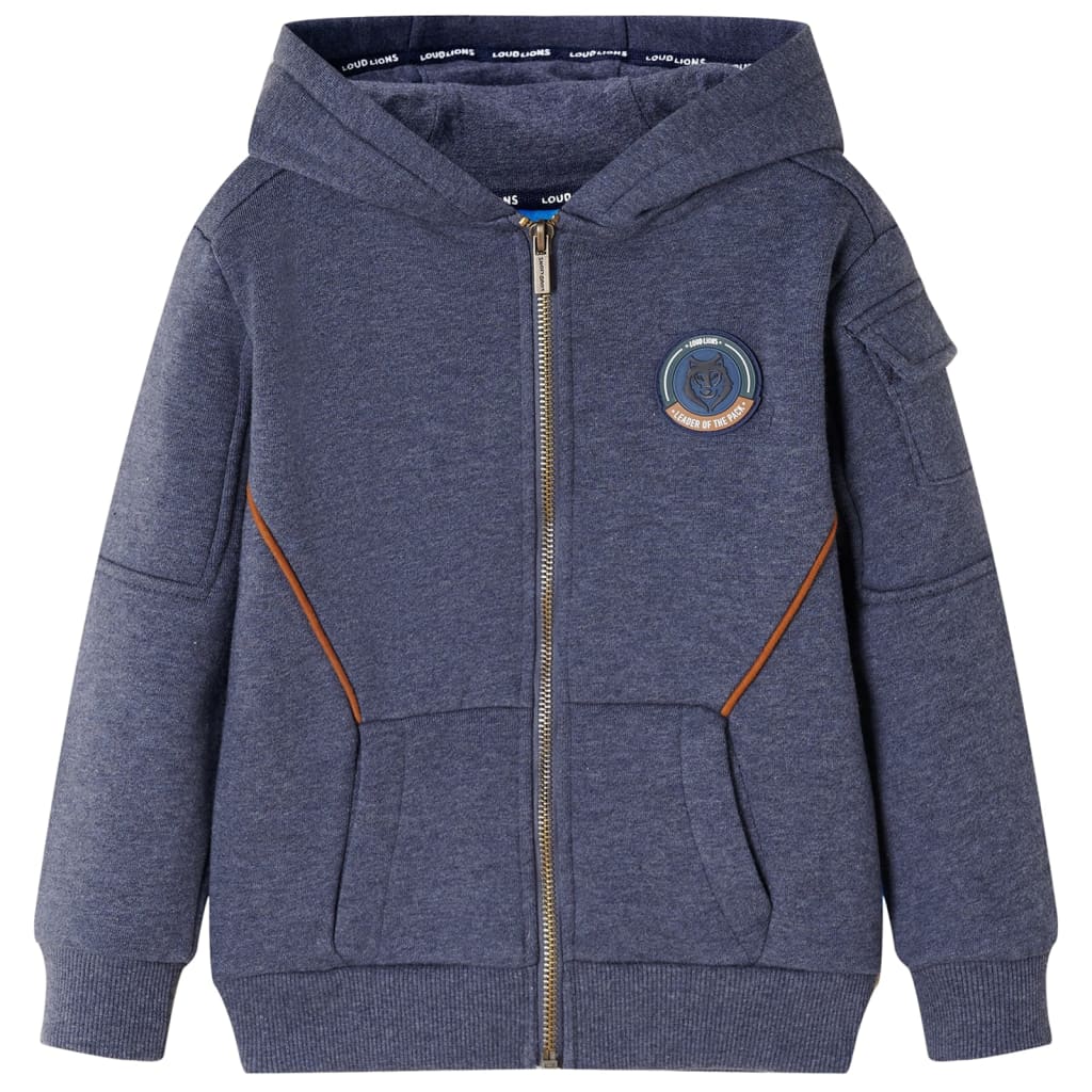 Sudadera infantil con capucha y cremallera azul oscuro mélange 92