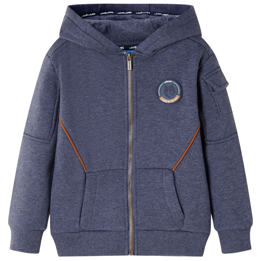 Sudadera infantil con capucha y cremallera azul oscuro mélange 104