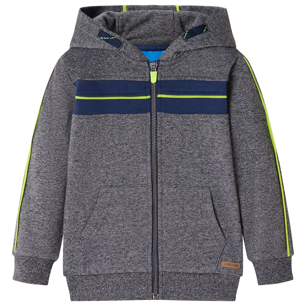 Sudadera infantil con capucha y cremallera gris mélange 140