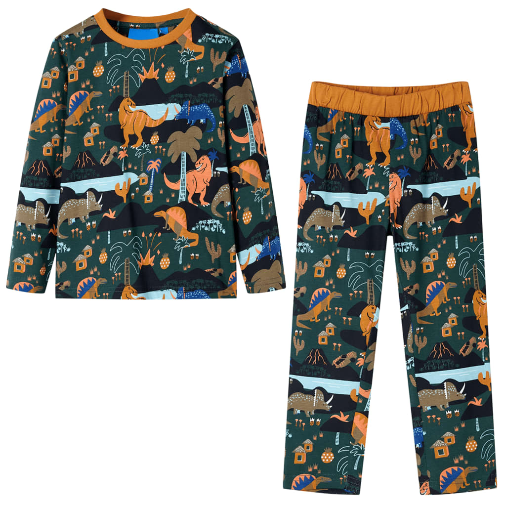 Pijama infantil de manga larga verde oscuro 92