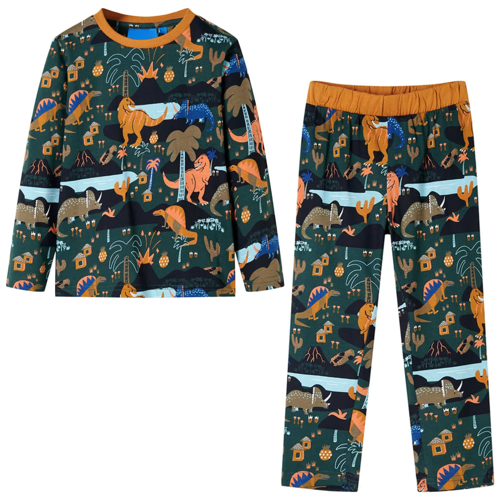 Pijama infantil de manga larga verde oscuro 104