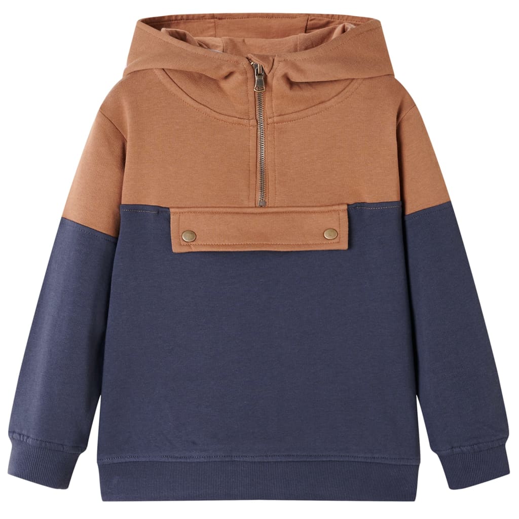 Sudadera infantil con capucha y media cremallera antracita coñac 92