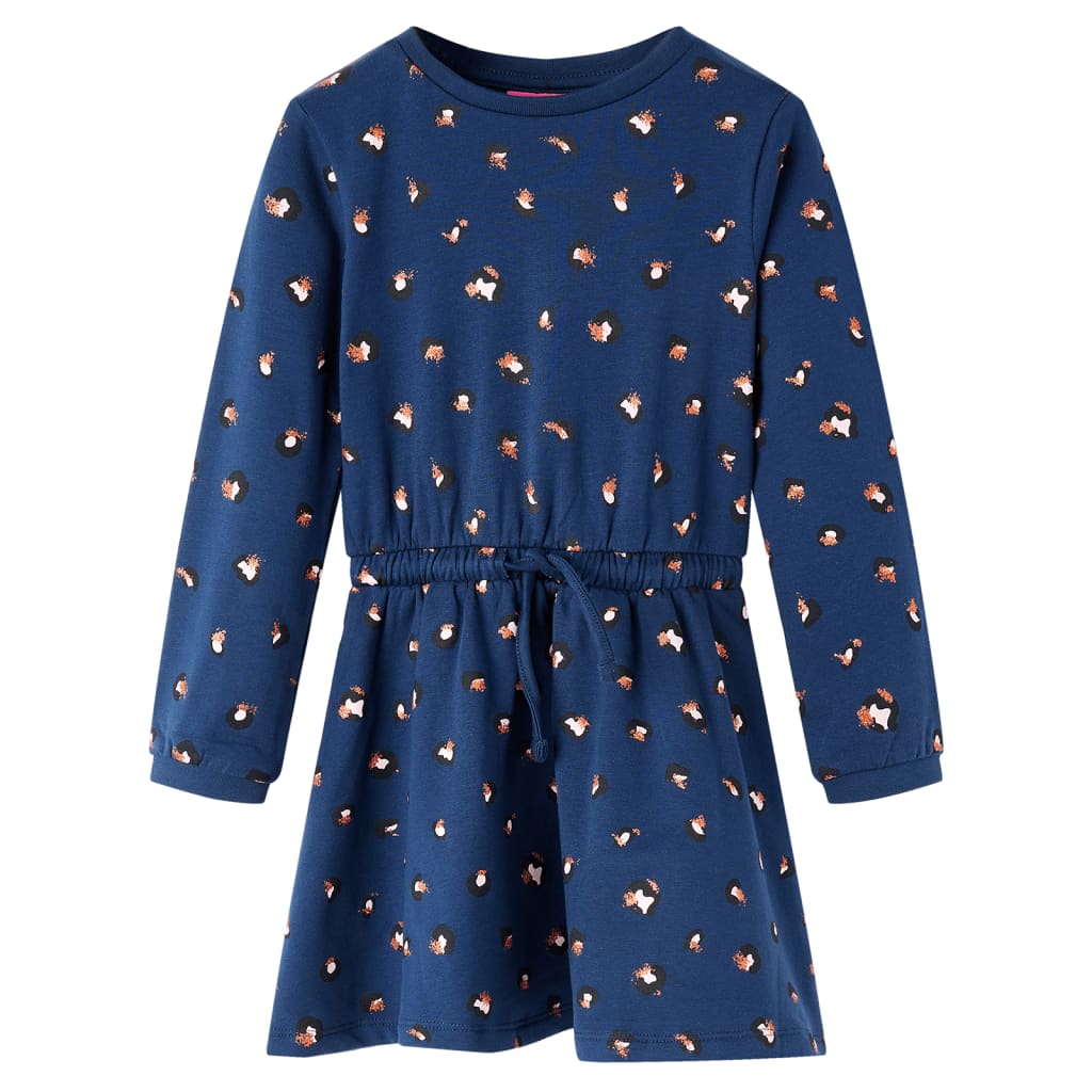 Vestido infantil de manga larga azul marino 104