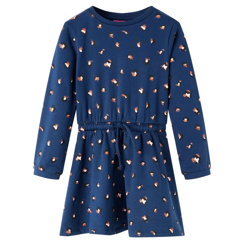 Vestido infantil de manga larga azul marino 128