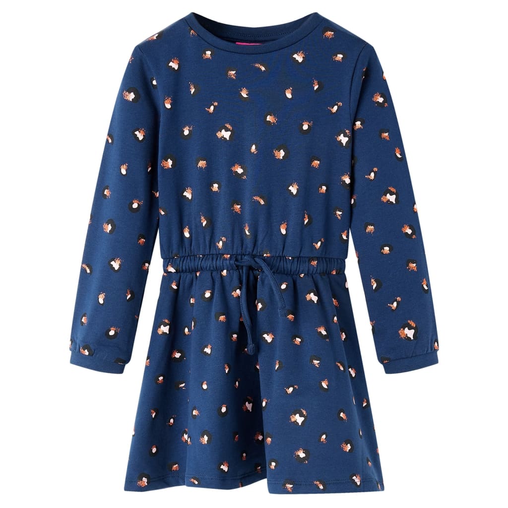 Vestido infantil de manga larga azul marino 140