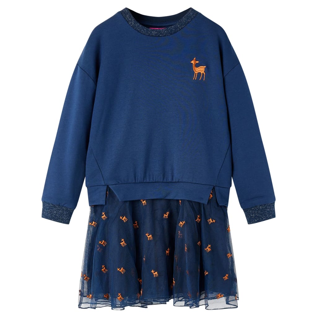 Vestido infantil de manga larga azul marino 92