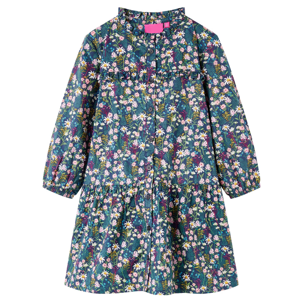 Vestido infantil de manga larga azul oscuro 104