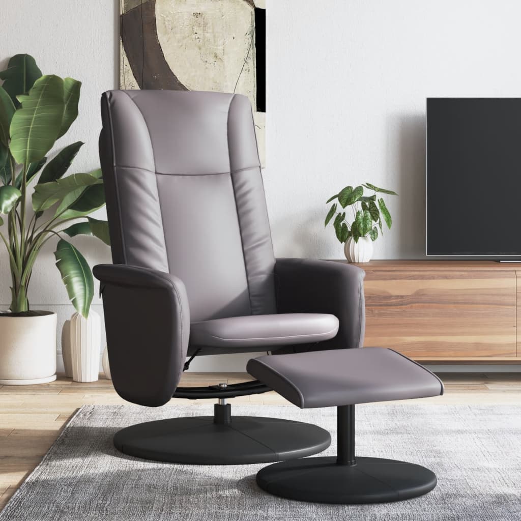 Vetonek Sillón reclinable con reposapiés cuero sintético gris