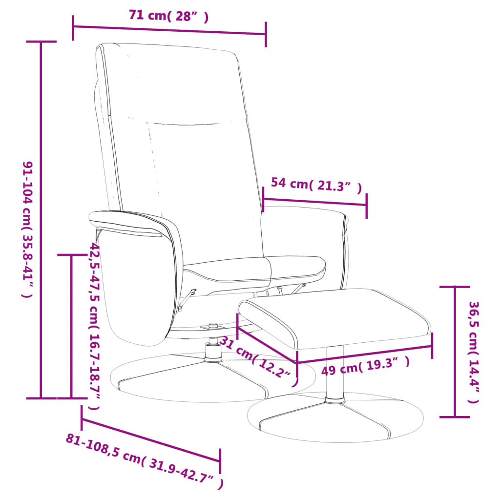 Fauteuil inclinable avec repos en cuir synthétique gris