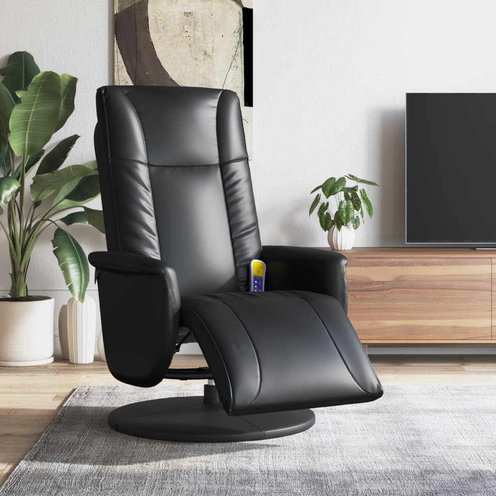 Vetonek Sillón reclinable masaje con reposapiés cuero sintético negro