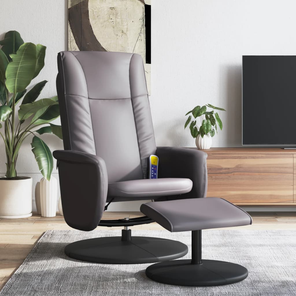 Vetonek Sillón de masaje reclinable con reposapiés cuero sintético gris