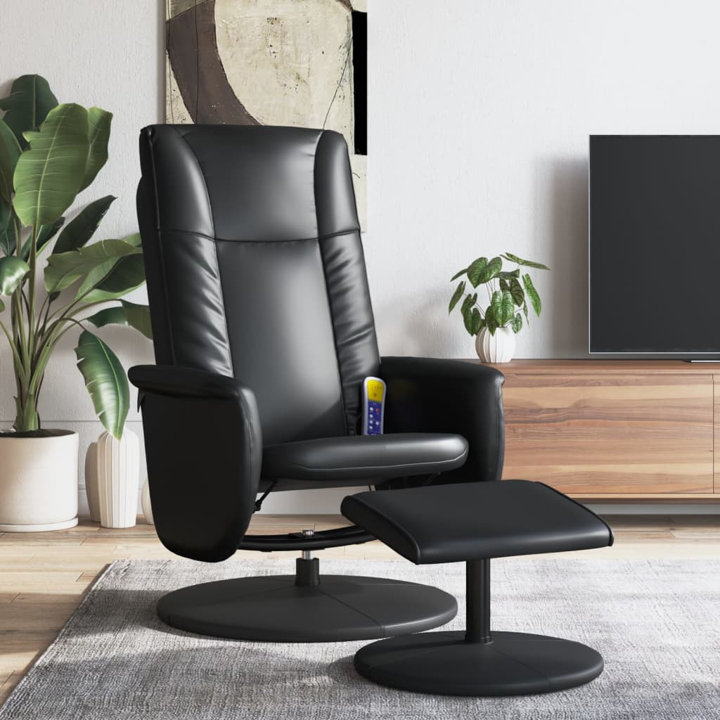 Vetonek Sillón reclinable masaje con reposapiés cuero sintético negro