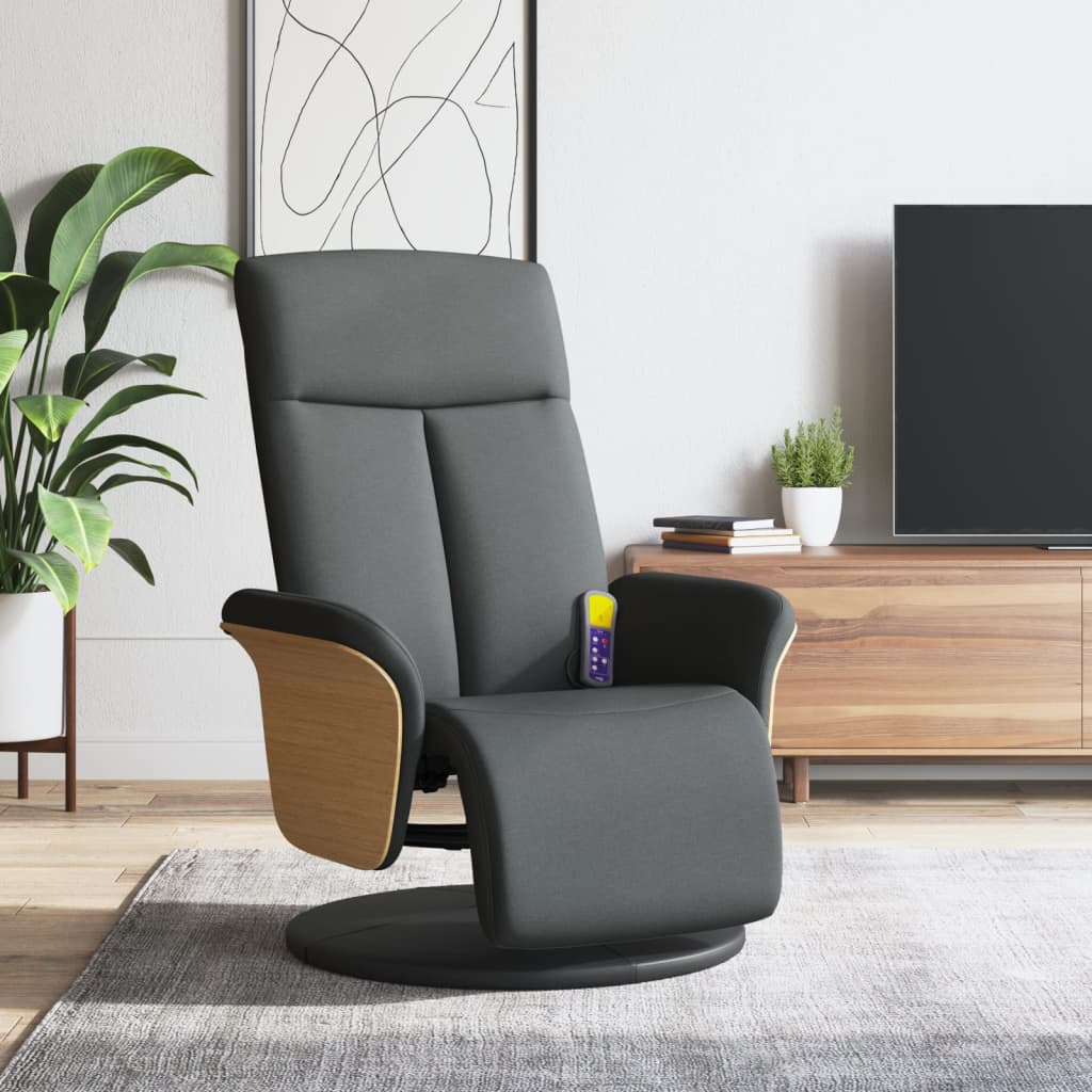 Vetonek Sillón reclinable de masaje con reposapiés tela gris oscuro