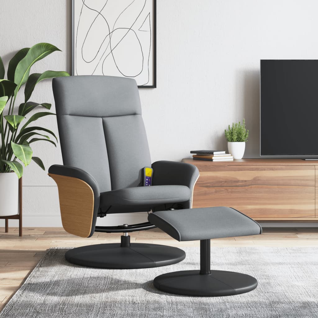 Vetonek Sillón reclinable de masaje con reposapiés tela gris claro