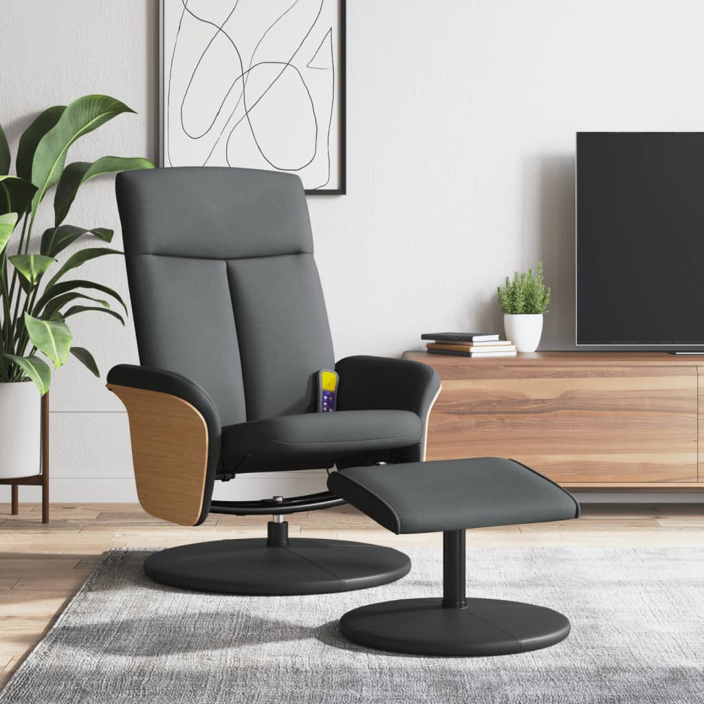 Vetonek Sillón reclinable de masaje con reposapiés tela gris oscuro