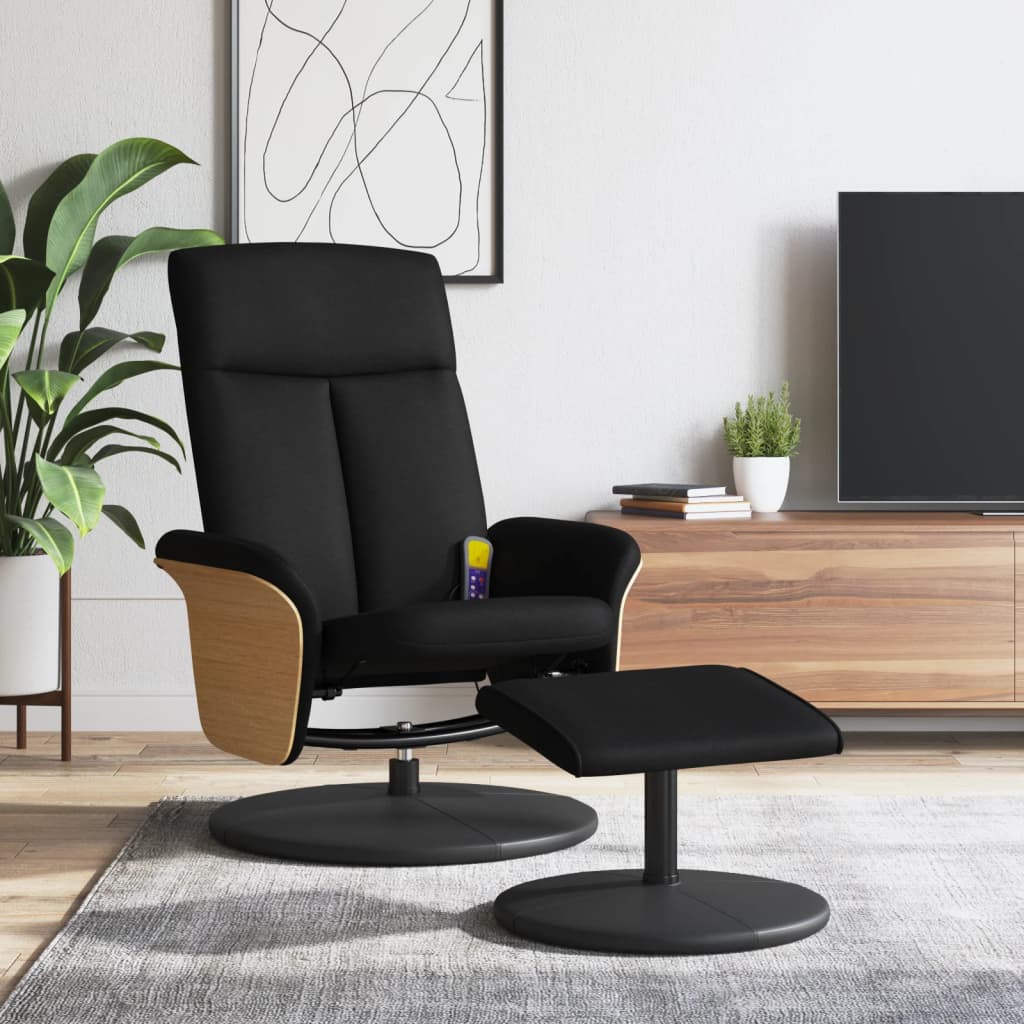 Vetonek Sillón reclinable de masaje con reposapiés tela negro