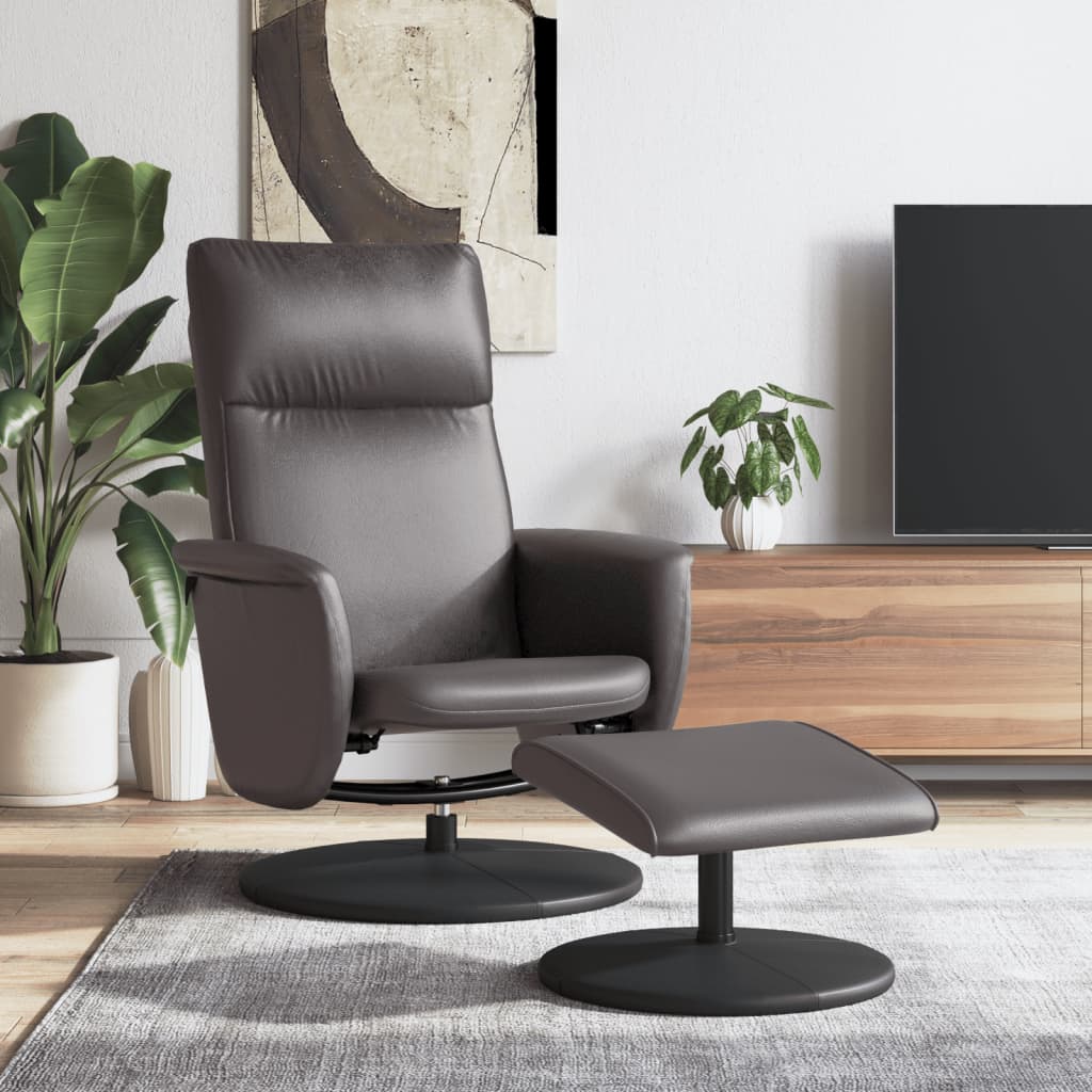 Vetonek Sillón reclinable con reposapiés cuero sintético gris