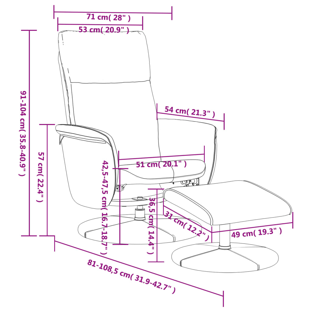 Reclinable armchair with gray synthetic leather rest