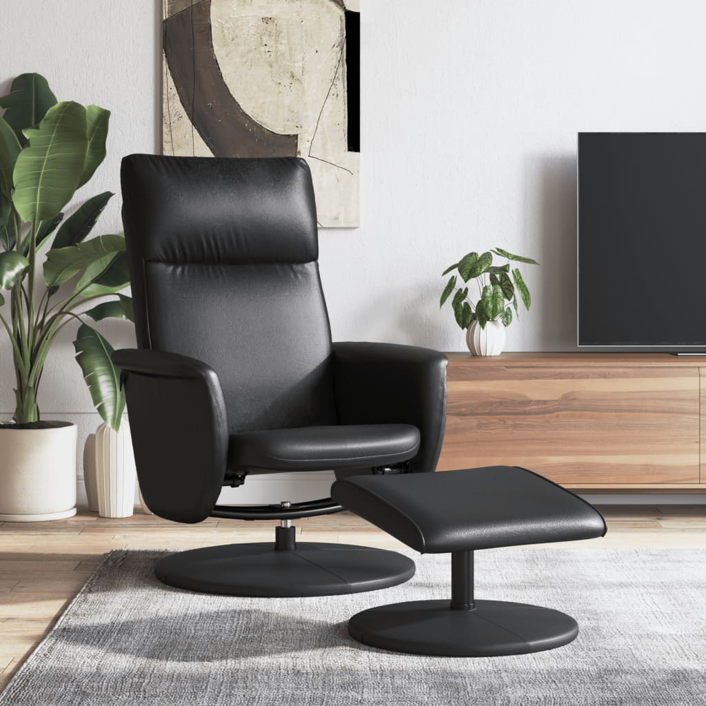 Vetonek Sillón reclinable con reposapiés cuero sintético negro