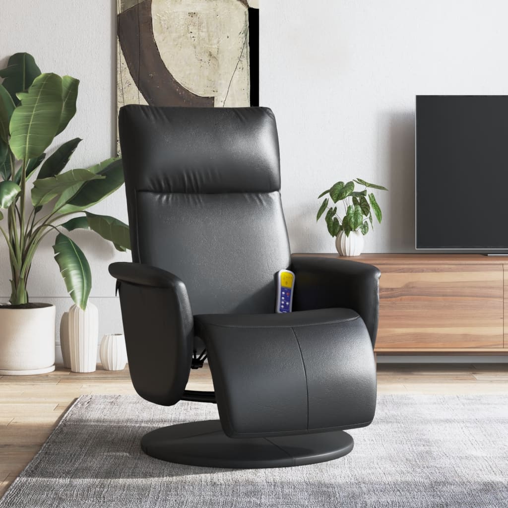 Vetonek Sillón reclinable masaje con reposapiés cuero sintético negro