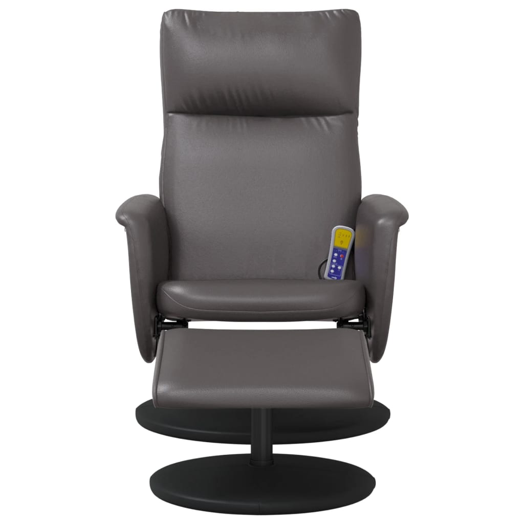 Reclining massage chair with gray synthetic leather rest