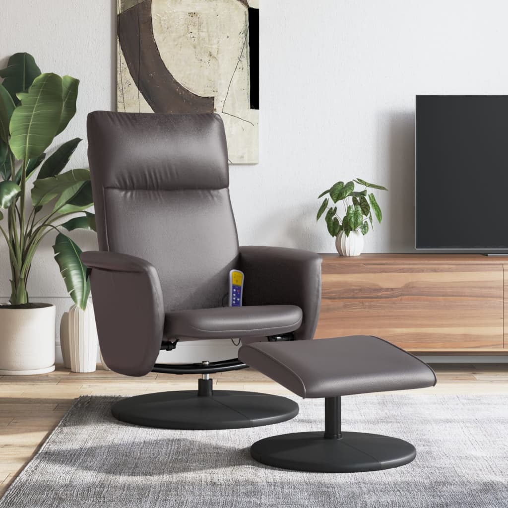 Vetonek Sillón de masaje reclinable con reposapiés cuero sintético gris