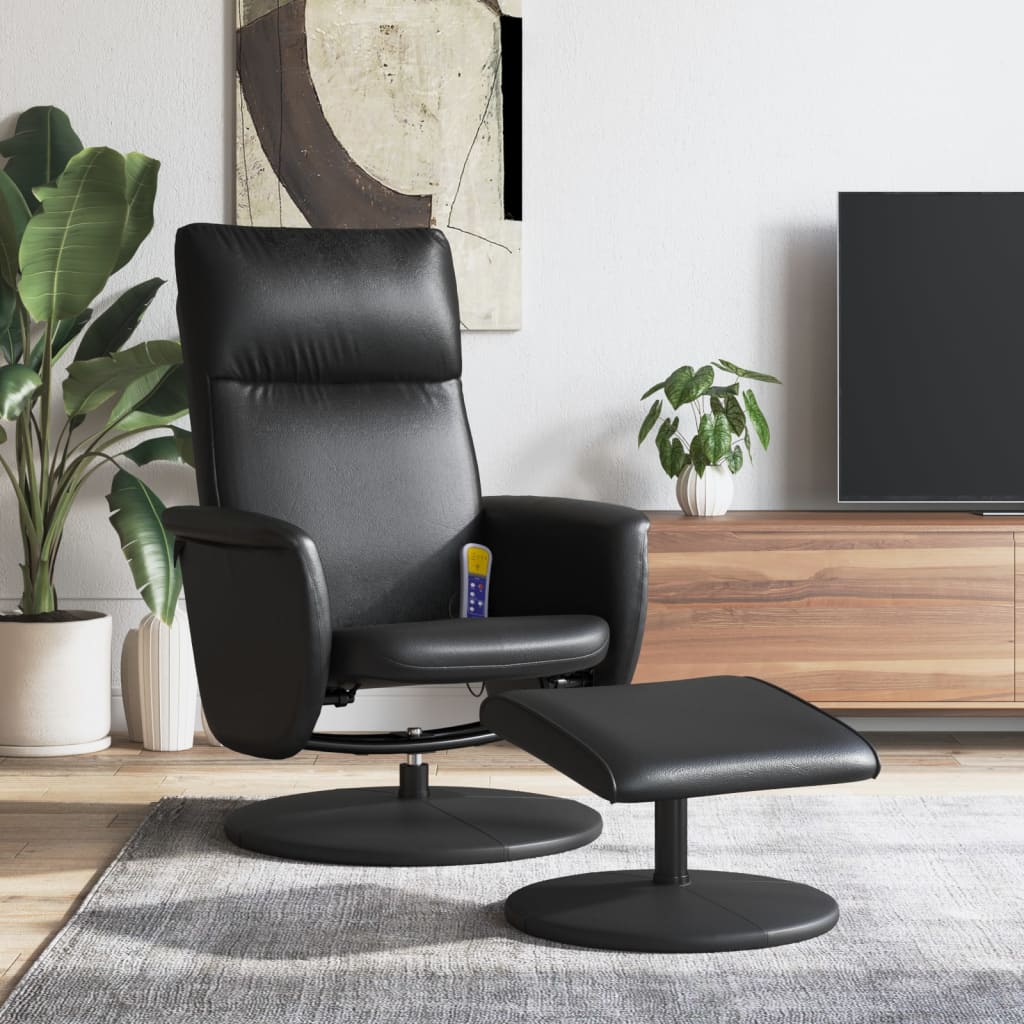 Vetonek Sillón reclinable masaje con reposapiés cuero sintético negro