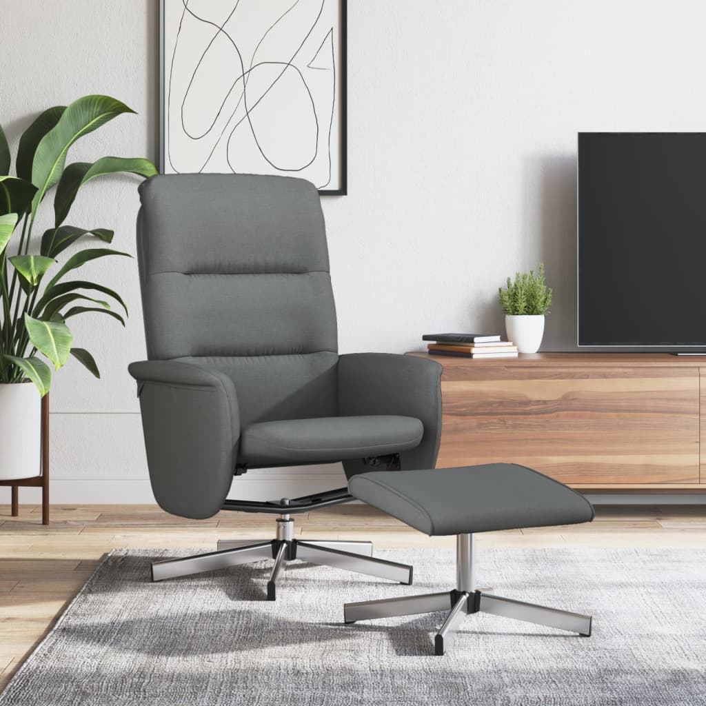 Vetonek Sillón reclinable con reposapiés tela gris oscuro