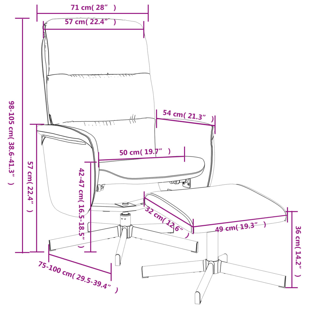 Reclinable armchair with black fabric rests