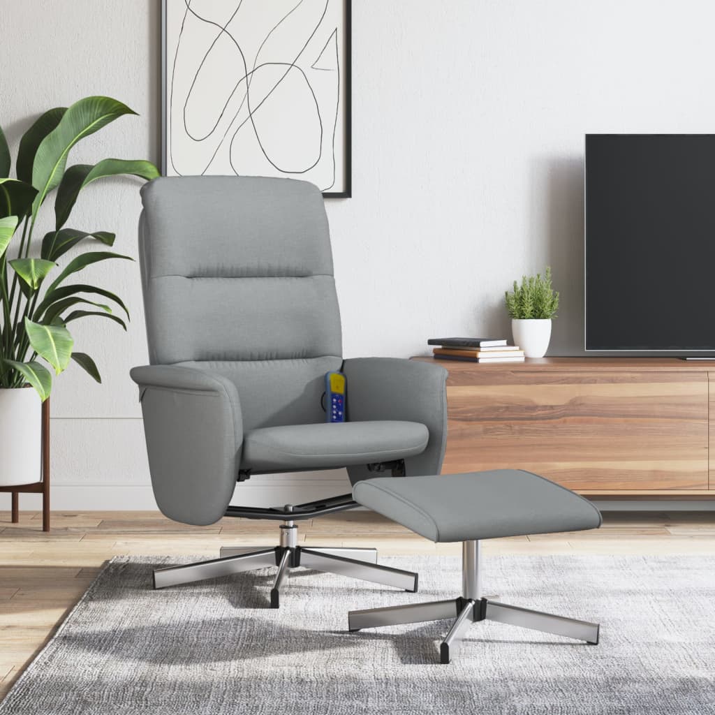 Vetonek Sillón reclinable de masaje con reposapiés tela gris claro