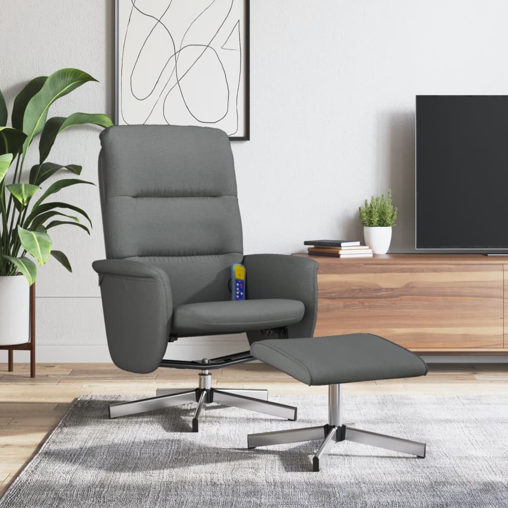 Vetonek Sillón reclinable de masaje con reposapiés tela gris oscuro