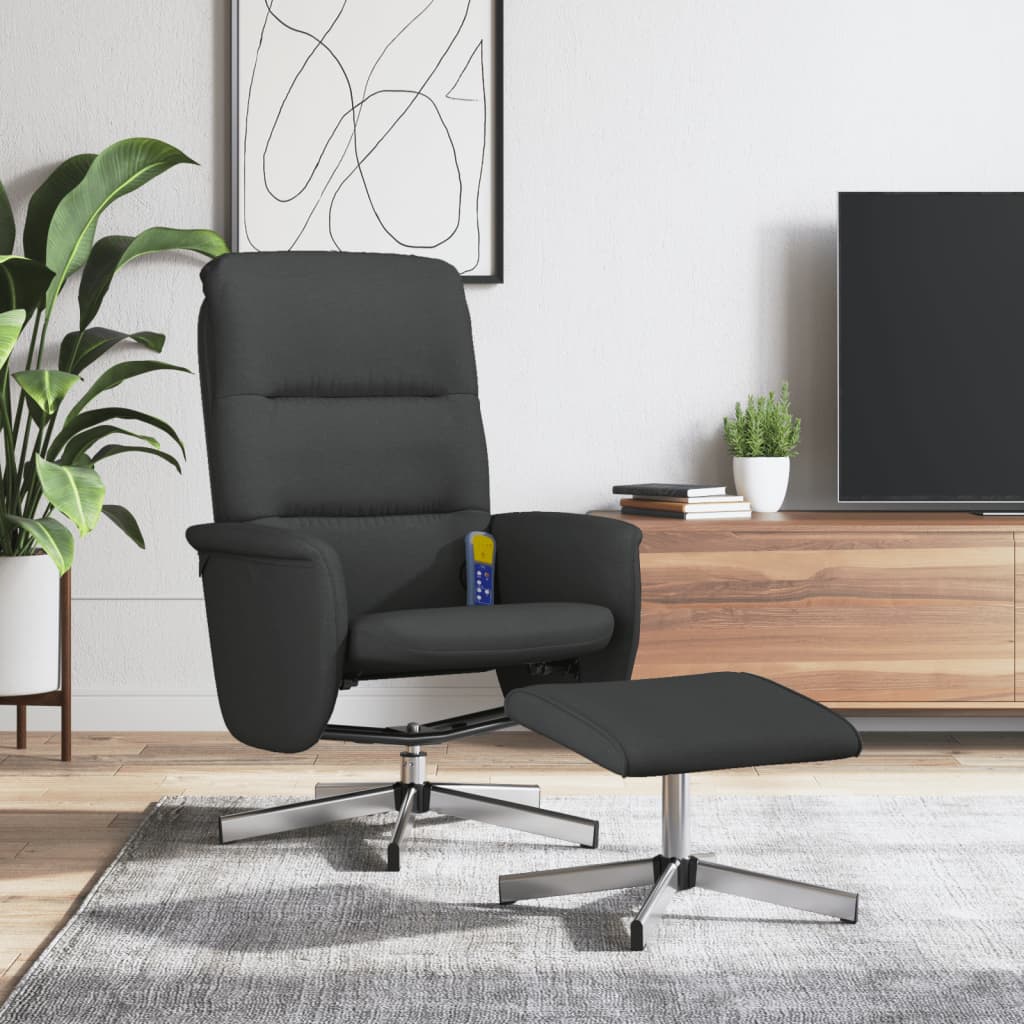 Vetonek Sillón reclinable de masaje con reposapiés tela negro